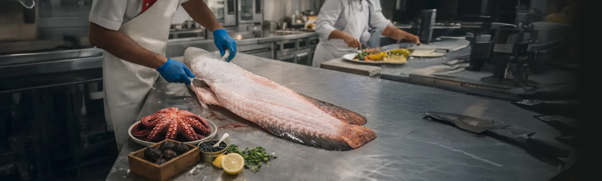 Paiche in a professional kitchen